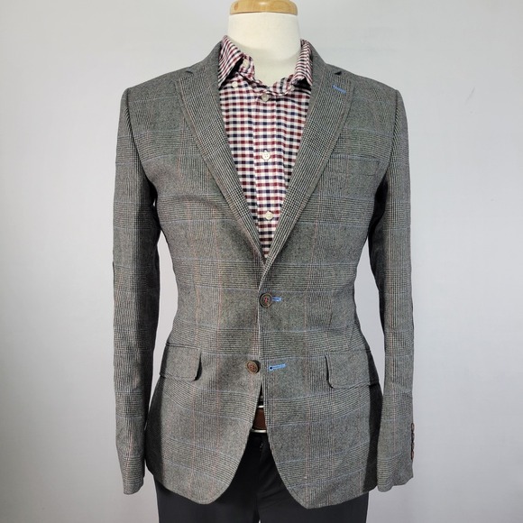 El Ganso Men's Sport Coat Blazer Two Button Gray Plaid Multicolor Wool blend 36R